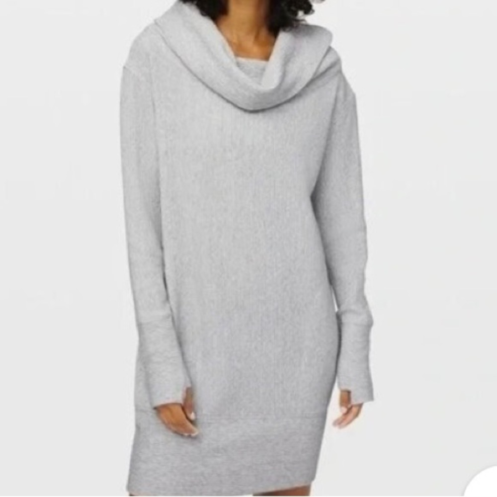 Lululemon Along The Way Dress /Cozy Light Gray Cowl Neck Sweater Dress size M